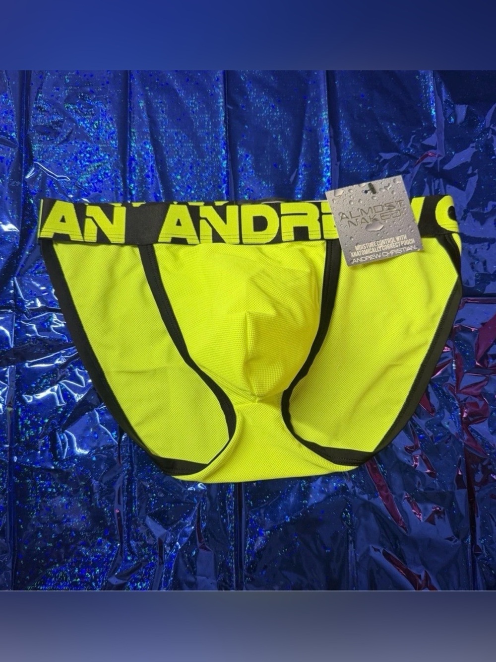 Andrew Christian Almost Naked Mesh Briefs in Neon Yellow/Black Small